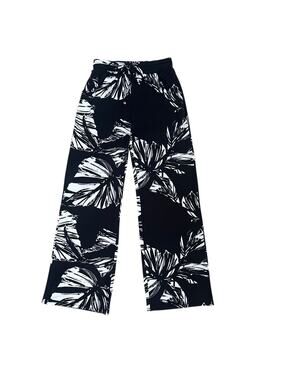 Sandiva Black White Abstract Wide Leg Pants XS Drawstring Pockets Travel